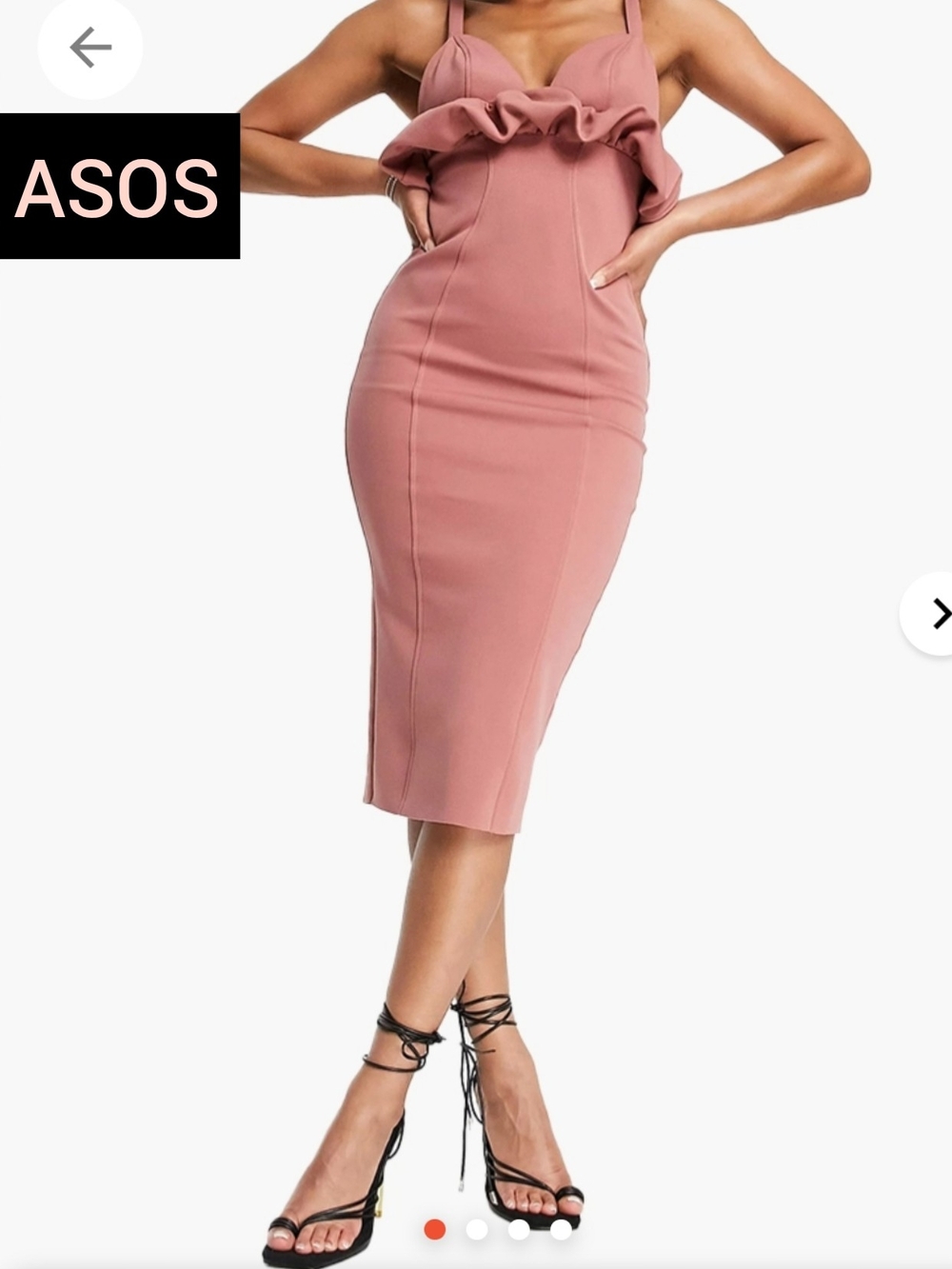 ASOS Mauve Ruffle Bust Midi Bodycon Dress - Picture 1 of 7